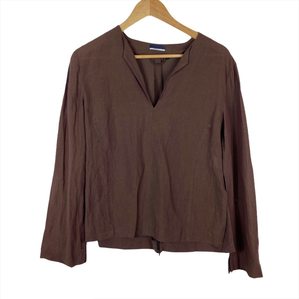 ORWELL Brown Long Sleeve Linen  Blend Top 40